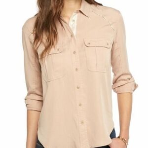 Free People Tan Cuffed Sleeve Button Down Shirt